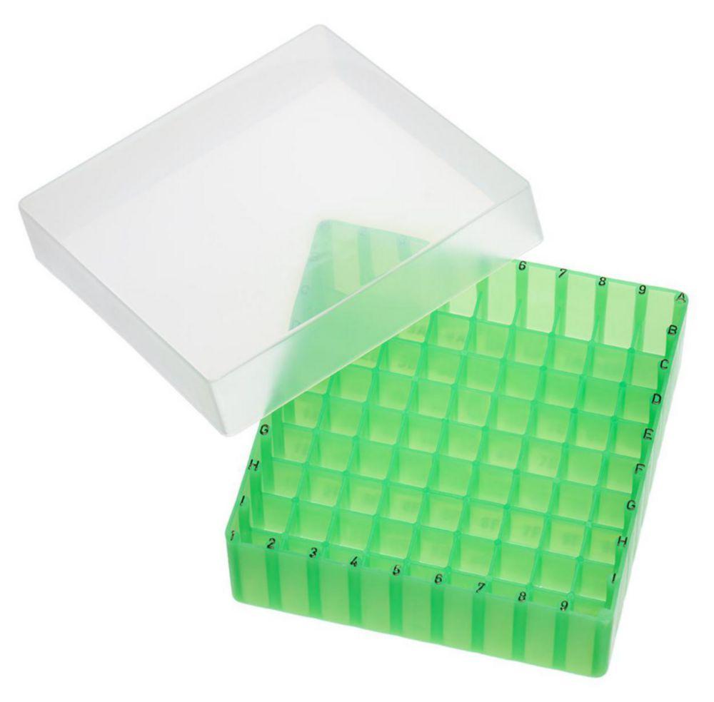 LLG Storage Box PP Green for 15mL, 18mL, 2mL Vials or 2mL Shell Vials with Cover, 130 x 130 x 45 mm