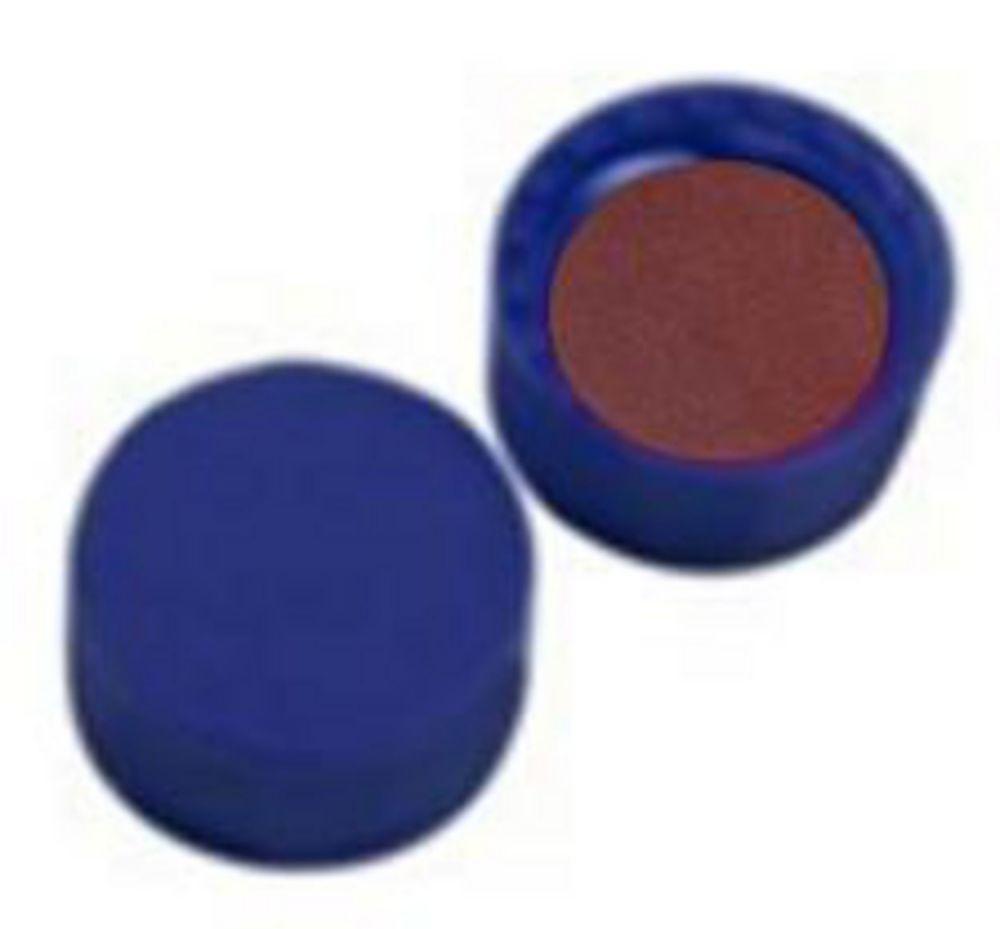 LLG Screw Caps N°9, Blue PP, Closed Top, Red Rubber/FEP, Colourless, Hardness 40 Shore A, Thickness 1.0 mm, Pack of 100