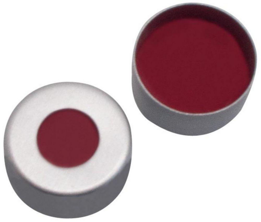 LLG Aluminium Crimp Caps N 11 Silver Center Hole PTFE Red/Silicone White/PTFE Red Hardness 40 Shore A Thickness 10mm Pack of 100