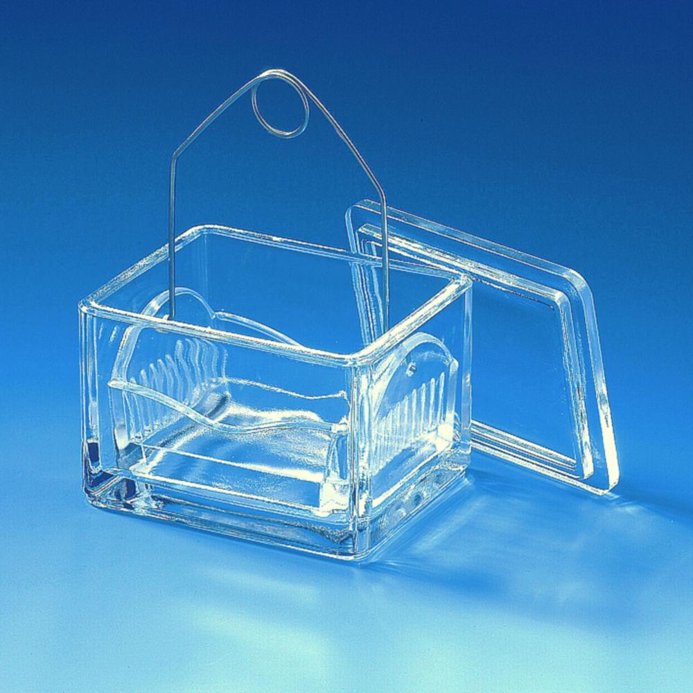 Staining trough 105 x 85 x 70 mm Soda-lime glass, with lid pack of 10