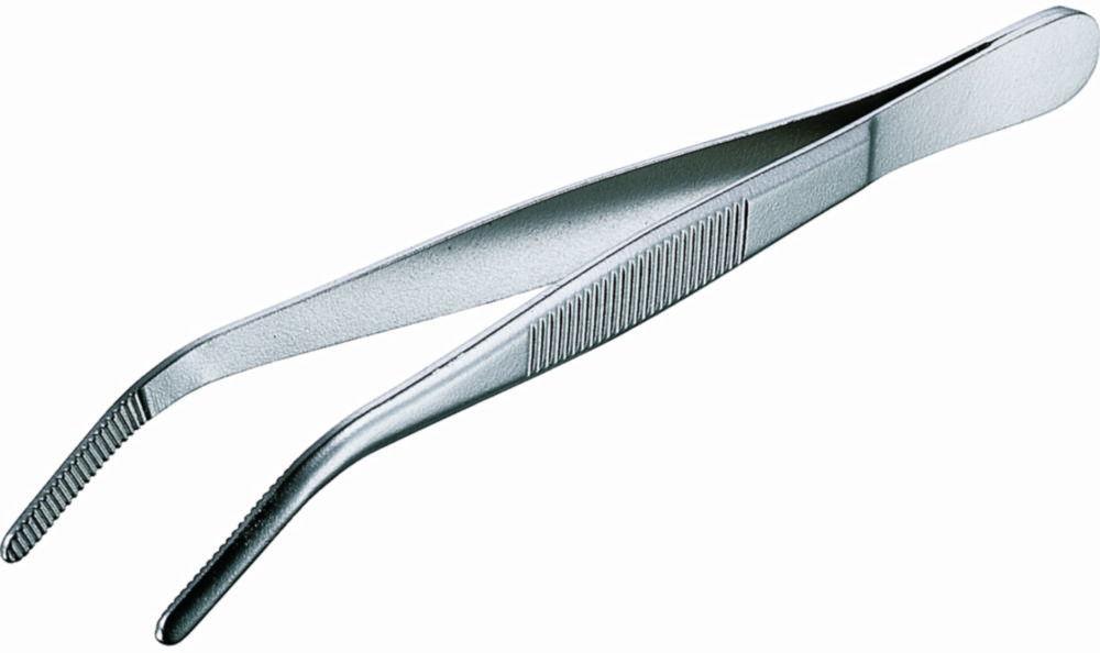 Tweezers stainless, bent, blunt, 145 mm