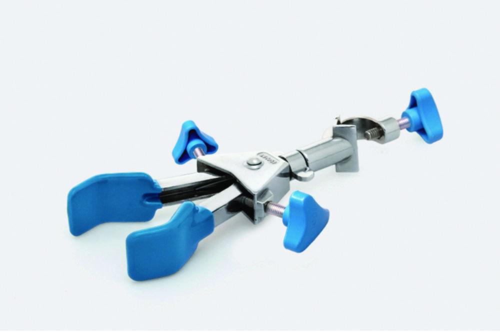 ISOLAB Universal Clamp, 250 mm, 2 Prongs, Jaw Width 0.50 mm, Brackets PVC-Coated with Swivel Mechanism