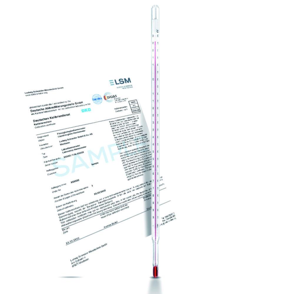Ludwig Schneider Precision Thermometer -10...+100°C in 1°C Enclosed Form, Capillary: Colourless Prismatic, Red Filling, Immersion: Total, Length: 305 mm

