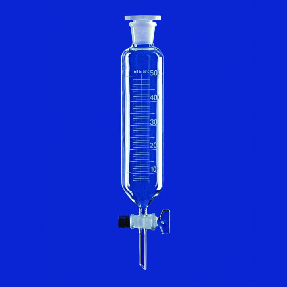 Lenz-Laborglas Separating Funnel 100 ml, Cylindrical Solid Glass Plug, Graduated, with NS-PE Stopper, with Smooth Outlet Tube
