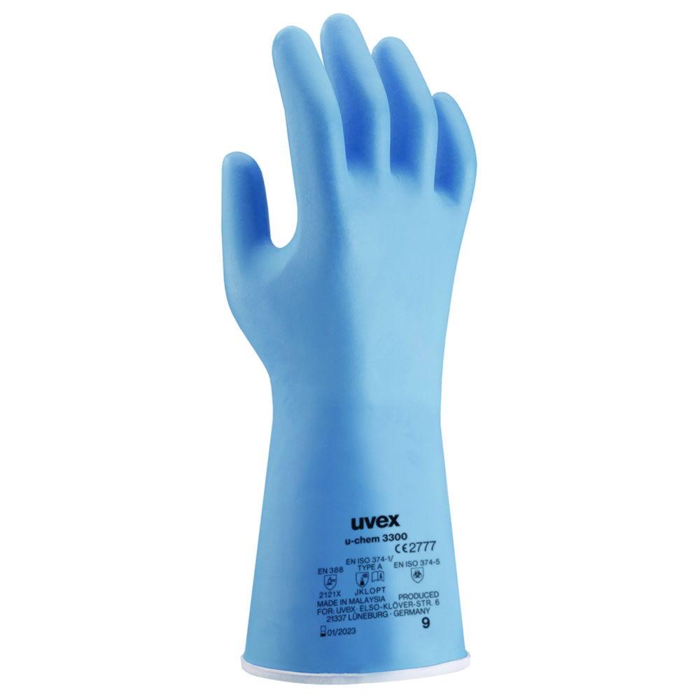 Uvex Protective Gloves U-Chem 3300, Size 9, EN 388, EN ISO 347-1, Blue Nitrile Rubber, Pack of 1 Box (10 Pairs)

