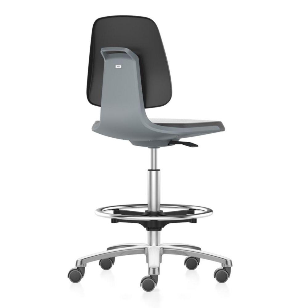 Laboratory chair ESD Labsit 2 with castors leatherette black, Alu base polished, seat shell black, seat height 450-650 mm