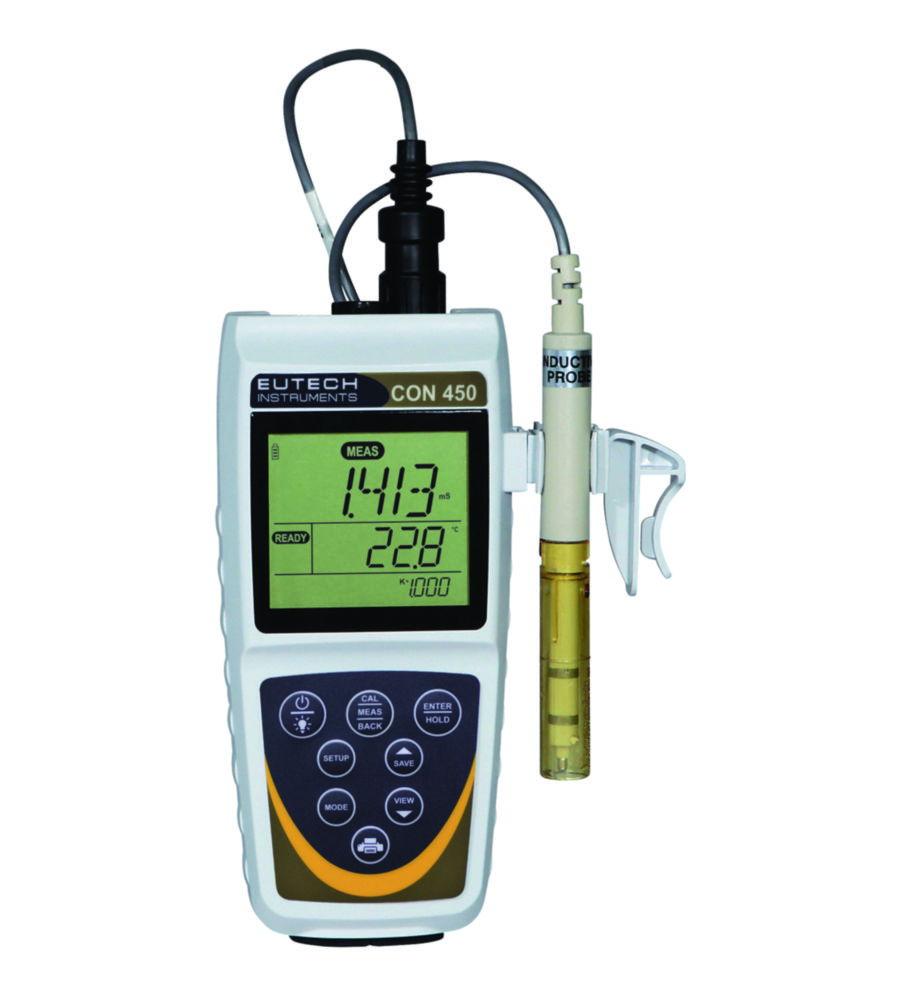Thermo Eutech Portable Conductivity Meter CON 450 Meter Kit, w. Grip-Clip, Built-In Stand w. Wall-Mount, USB or RS232 Output