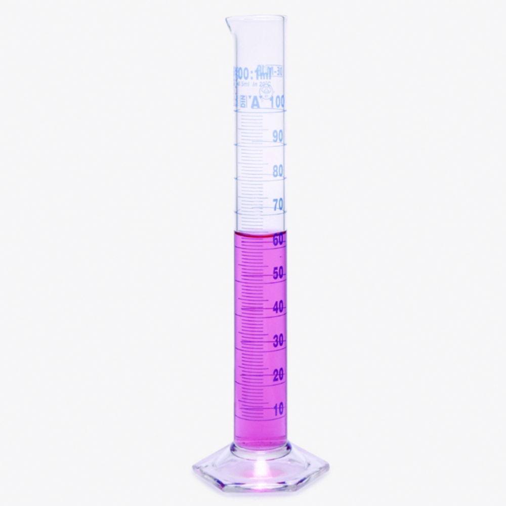 ISOLAB Measuring Cylinder, 1000 mL, Tall Form, Glass, CLA, Blue Scale, Glass Base, Batch Certified