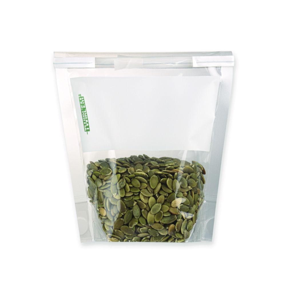 Labplas Twirl'EM Stand-Up Safety Tabs Stand-Up Bag 400ml Printed, Closure with 2 Round Wires 114x229mm, Pack of 250