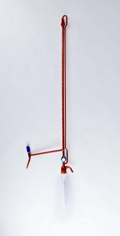 ISOLAB Automatic Burette 25:0.05 mL, Amber, Class AS, White Graduation, Glass Stopcock & PTFE Valve, Batch Certified