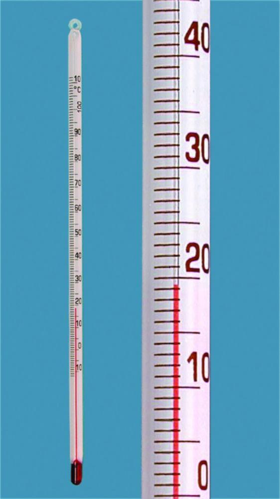 Stem thermometer -40...+50:1°C white backed, red special liquid length 300 mm, immersion 76 mm