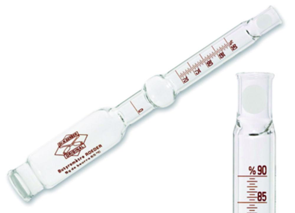 Butter butyrometer 0 - 70 - 90% w. big and small rubber stoppers and glass beaker