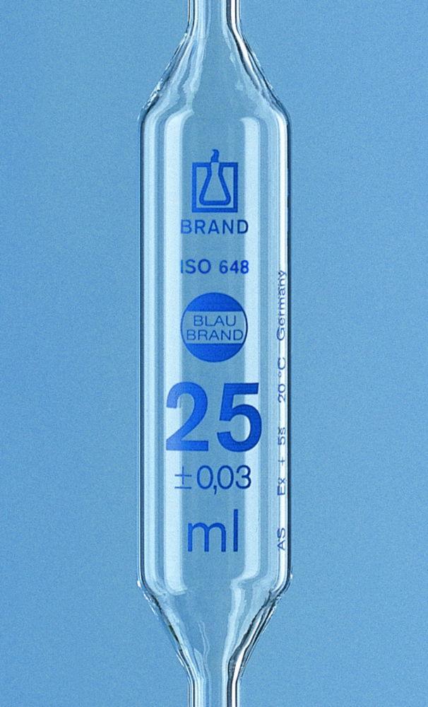 BRAND BLAUBRAND Volumetric Pipet 25 mL, W. 1 Mark, Class AS, AR-Glass Blue Grad., with DAkkS Certificate

