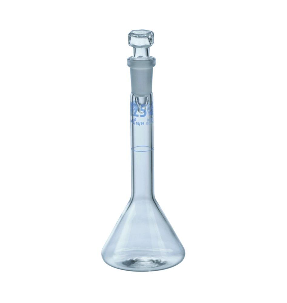 Hirschmann Volumetric Flask 10 ml, Cl. A DURAN, NS 10/19, Hollow Glass Stopper Trapezoidal, Batch Identification