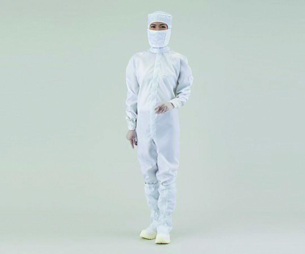 As One ASPURE Overall for Cleanroom, White, Polyester, with Hood, Front Zip, Type 11120SW, Size L