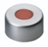 LLG-Aluminium crimp cap N 11, silver, center hole, Natural Rubber/Butyl red-orange/TEF colourless, Hardness: 45° shore A, Thickness: 1.3 mm